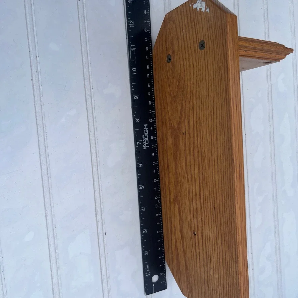 Vintage Solid Oak Wood Wall Hanging Display Shelf Beveled Edge Honey Brown